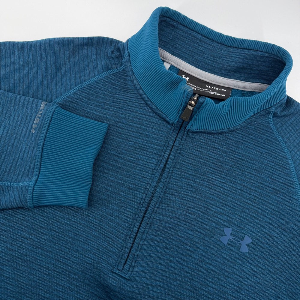 Under Armour Quarter Zip Mens XL Teal Blue ColdGear Storm Loose Fit Pullover